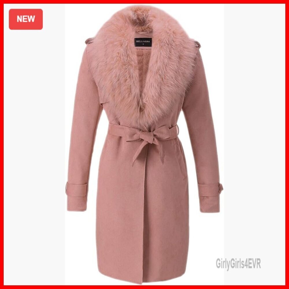 Faux Leather Trench Coat Fleece-Lined Mid-Length Detachable Fur Collar